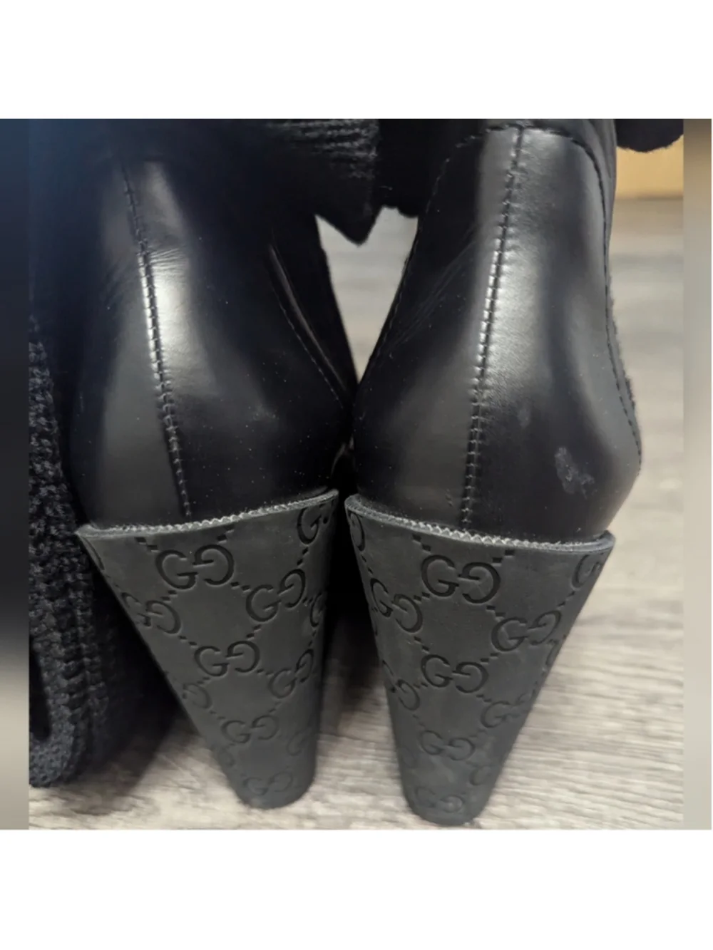 3X HP. GUCCI Black Leather GG Aspen Wool Babylon Knee High Wedge Boots